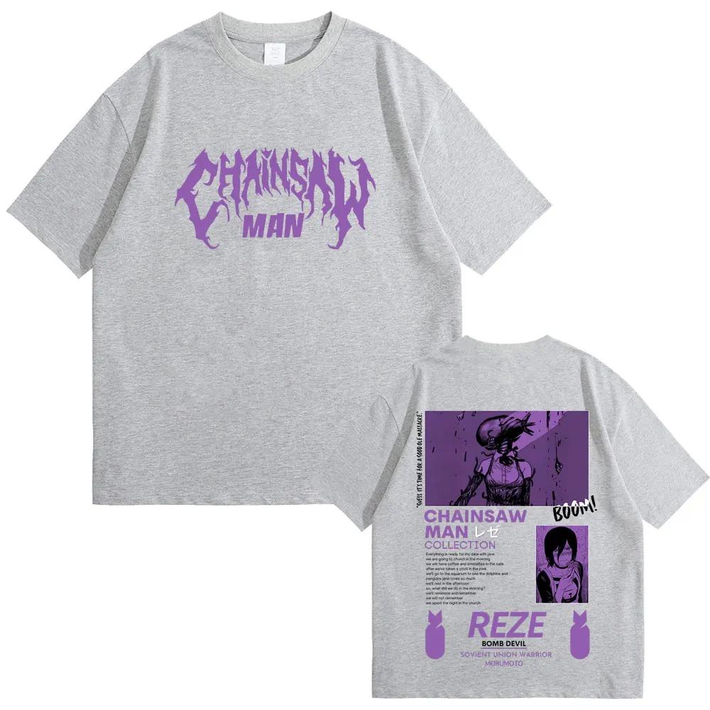 2026 Anime Chainsaw Man Reze Magliette Grafiche Double Sided Uomo Donna Moda Casual Morbido Cotone Maglietta Top Unisex Regalo per Appassionati di Manga
