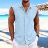 Hawaiian Men's Cotton Linen Sleeveless Beach Shirt