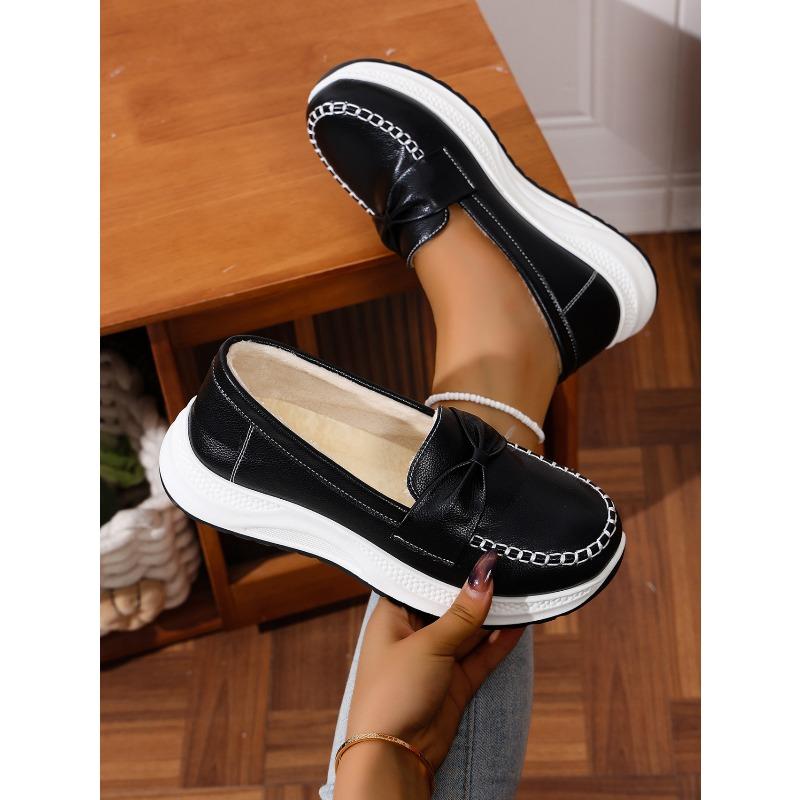 Winter 2025 New Platform Fleece Warm Cotton Shoes Women's Plus Size Comfortable Bow Comfortable Sneakers
