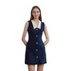European and American women's clothing dark blue sleeveless dress white neckline and gold button women's dress short skirt