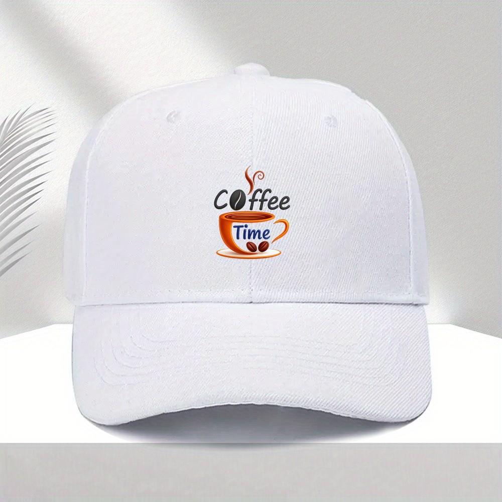Coffee Time Cup and Beans Print Polyester Trucker Hat Adjustable for Unisex and Women Casual Cap