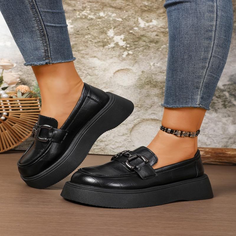 Spring And Autumn Shallow Mouth Solid Color High Heels Thick Soled Shoes Fashionable New Comfortable Casual Women'S Shoes