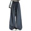 Retro plaid pants women's summer high waist casual loose high waist lazy straight plaid wide leg pants women
