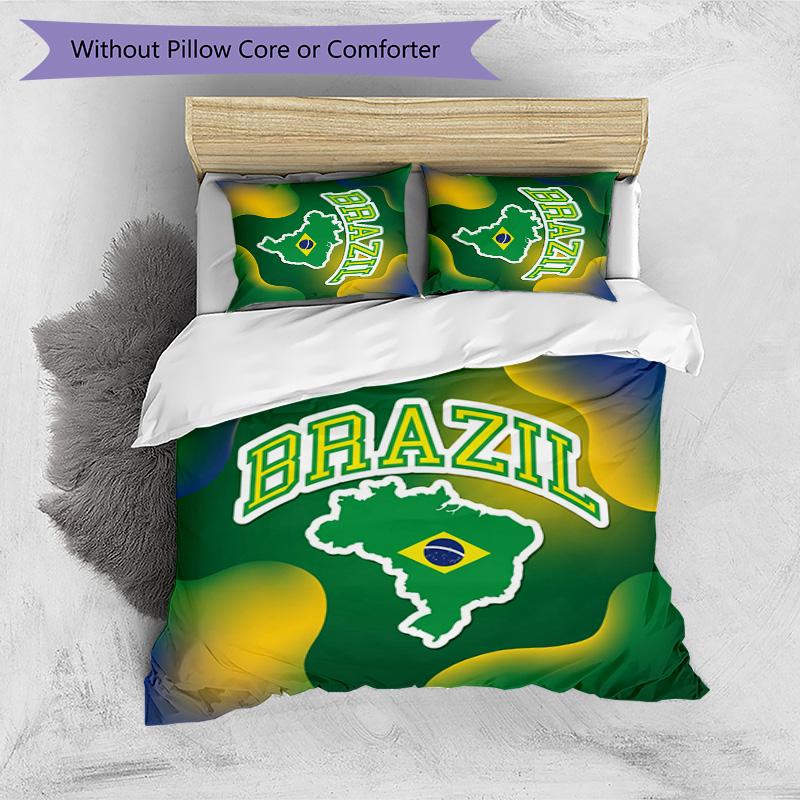 Brasilien Fußball Bedruckte Bettwäsche 3-teiliges Set Gemütliches Atmungsaktives Bettbezug-Set als Einweihungs-Feiertagsgeschenk