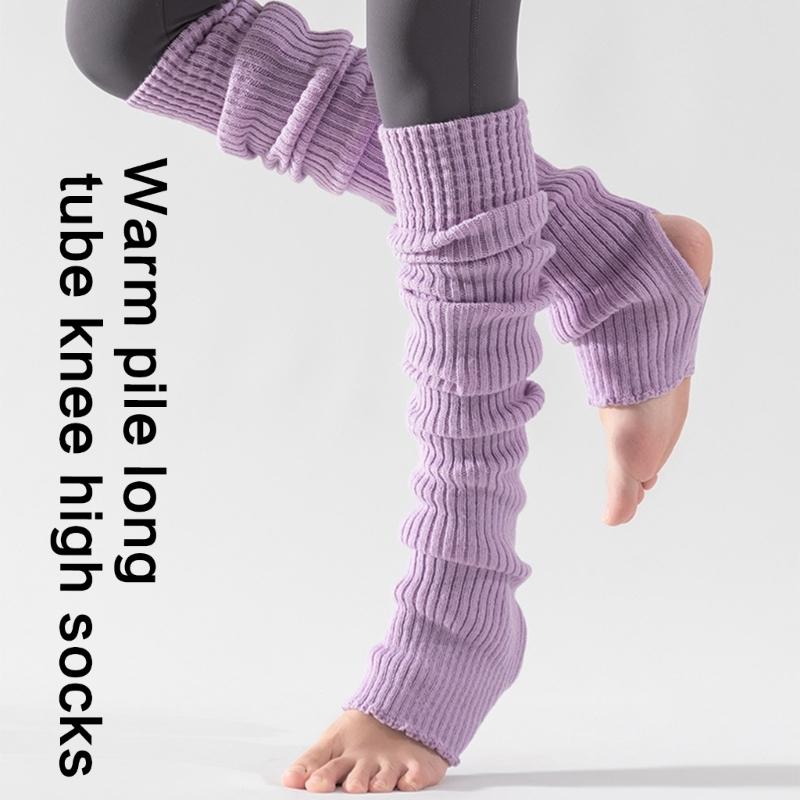 Calzettoni a costine a righe sopra il ginocchio senza piedi Scaldamuscoli lunghissimi con staffa Calze alte fino alla coscia per Donna Yoga