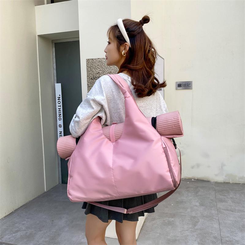 Lightweight Multifunctional Gym Bag with Logo Print, Large Capacity, Shoe Compartment, Perfect for Travel & Yoga.