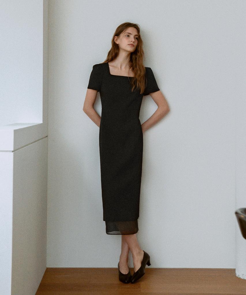 LAMEREI Square See-Through Dress[Lmbfco25Dr5806]-Black