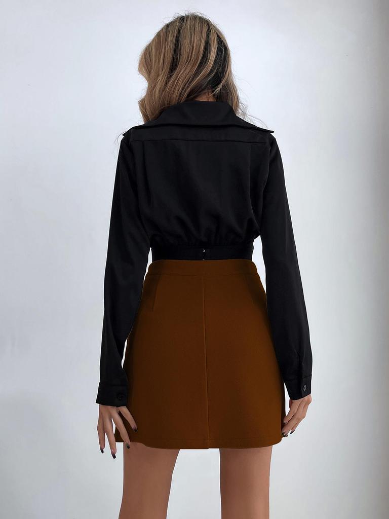 G2 Women's European & American INS Hot Selling High Waist A-Line Hip-Wrapping Black Skirt