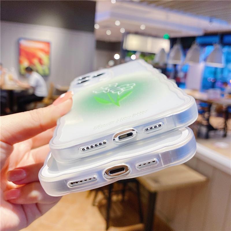 Korea Ins Wave Frame Sweet Flowers Phone Case For Iphone 12 11 13 Pro Max Xs Max X Xr Clear Shockproof Soft Cover Cases