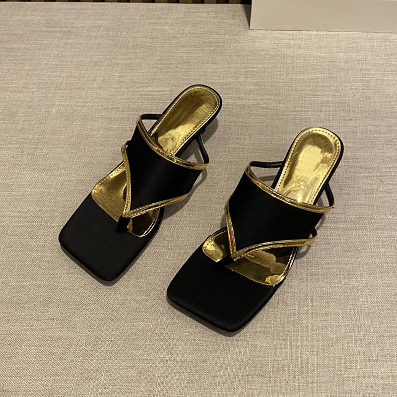 

Fashion Fashion Square Toe Heeled Flip Flops Women Luxury Thong Slipper Sandals Ladies Brand Design Elegant Summer Party Shoes 39 чорний