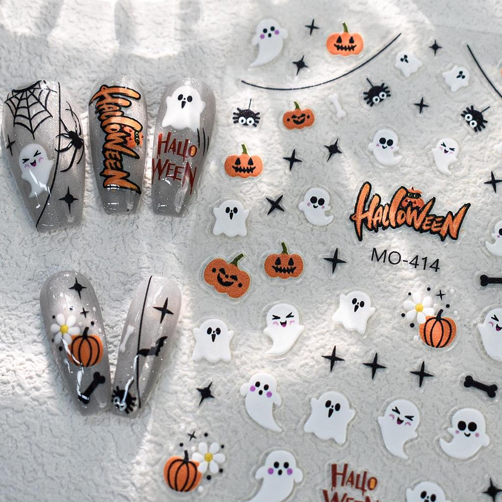 Kou Yan Halloween Cartoon Series Nail Art Stickers – Cute Ghost & Spider Embossed Designs