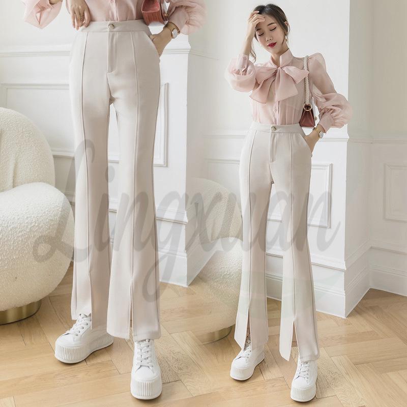 

Women s High-Waisted Micro-Flare Suit Pants - Korean Slimming Style with Slit Drape for Spring/Summer 2026. S абрикосовый