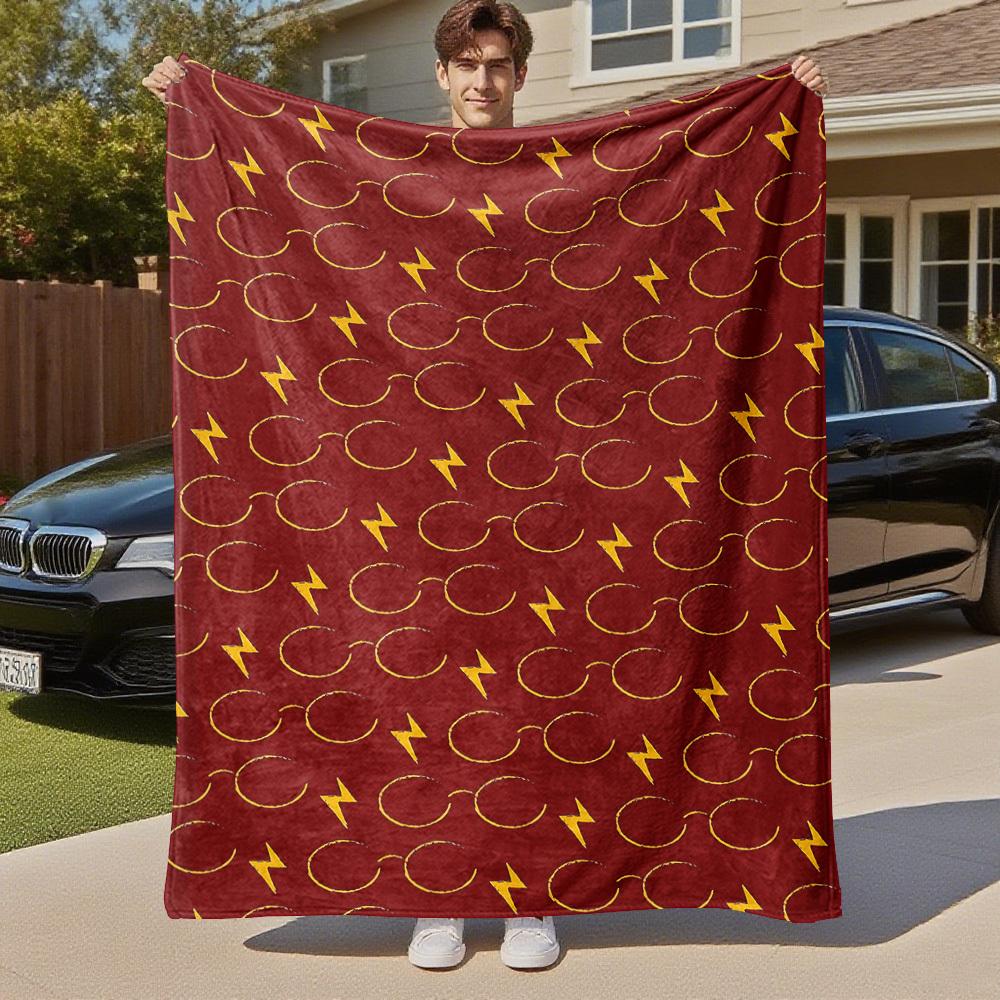 1pc Glasses Lightning Bolt Pattern Outdoor Flannel Throw Blanket All Season Soft Warmth,Home Decor 1031036