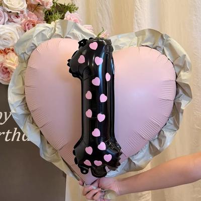 16In Black Digital Aluminum Foil Balloon Set Heart-Shaped Aluminum Foil Balloons Pink Heart DIY Heart-Shaped Stickers Balloon