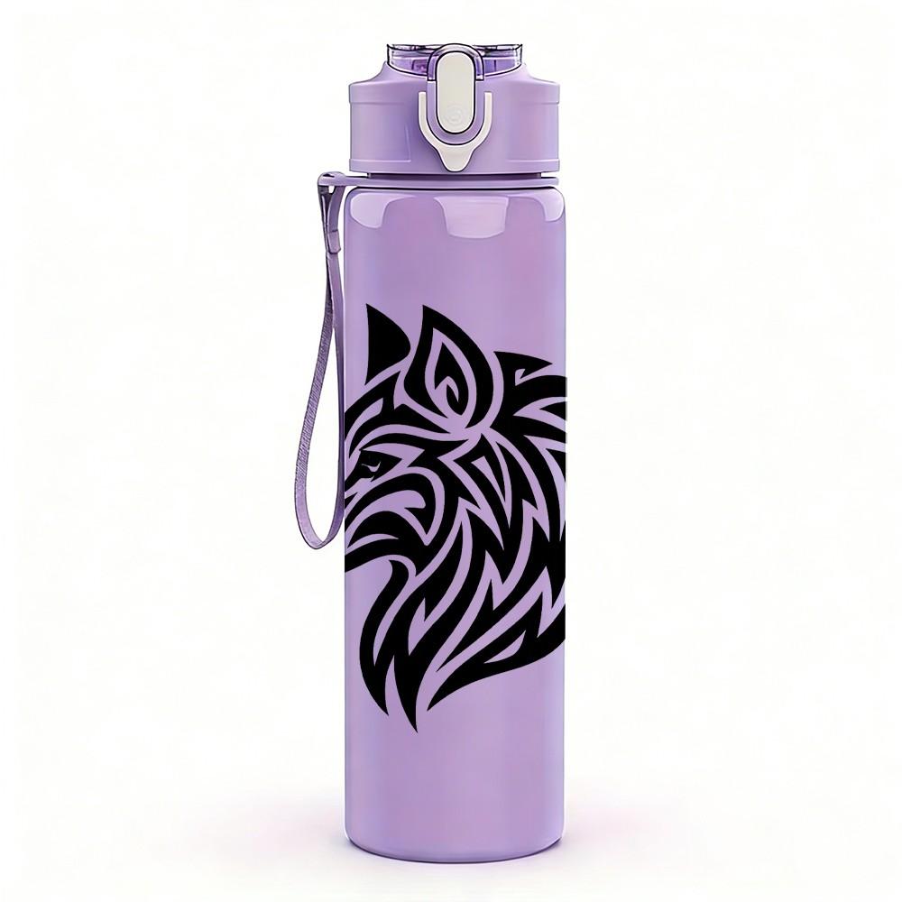 1PC Black Wolf Head Silhouette 750ml Color Plastic Sports Water Bottle Leakproof Flip Straw Lid Suitable for Sports Office Home Use