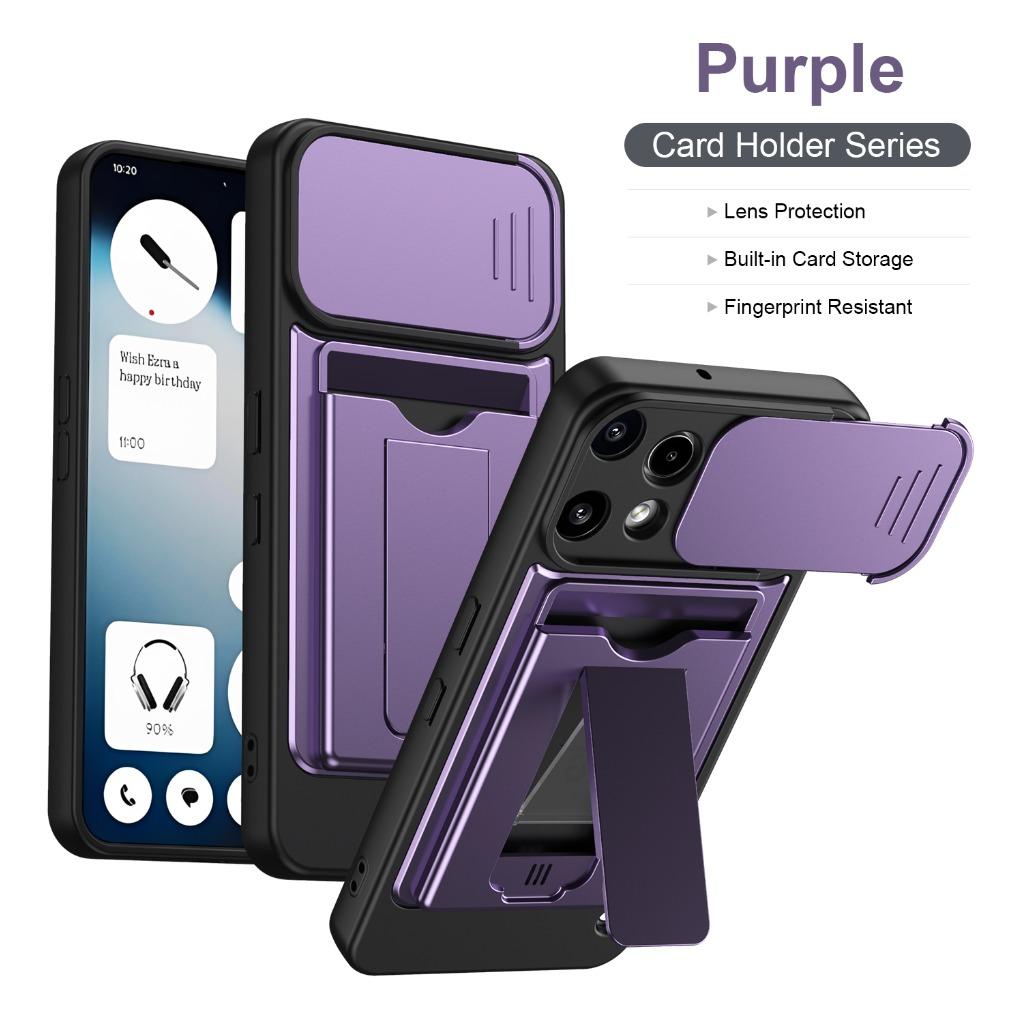 Slide Camera Lens Protector Phone Case W/ Card Slot Holder Invisible Bracket Kickstand For Nothing Phone (4a) Pro (3a) Lite