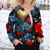 Women's Fashion Valentine's Day Printed Long Sleeve Cardigan Button Jacket