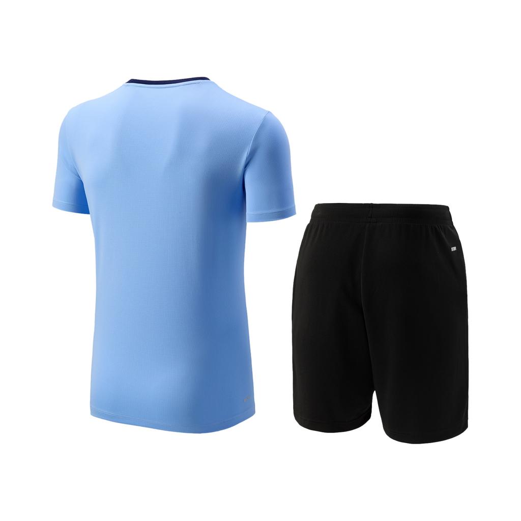 Li-Ning Badminton Series Color Block V-Neck Breathable Short Sleeve T-Shirt Mid Waist Shorts Casual Sports Set Unisex Sports Set AATV041-5