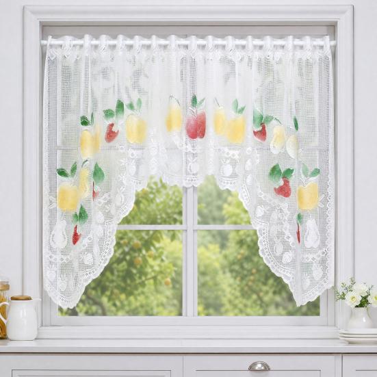 Lace Half Curtain, Lightweight Semi-Transparent Gauze Short Kitchen Window Curtain, Breathable Nordic Style Curtain for Bay Windows Cabinet Doors