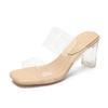 2025 new summer high-heeled slippers for women's summer outer wear new one-word with transparent sandals for women's thick-heeled sandals for women
