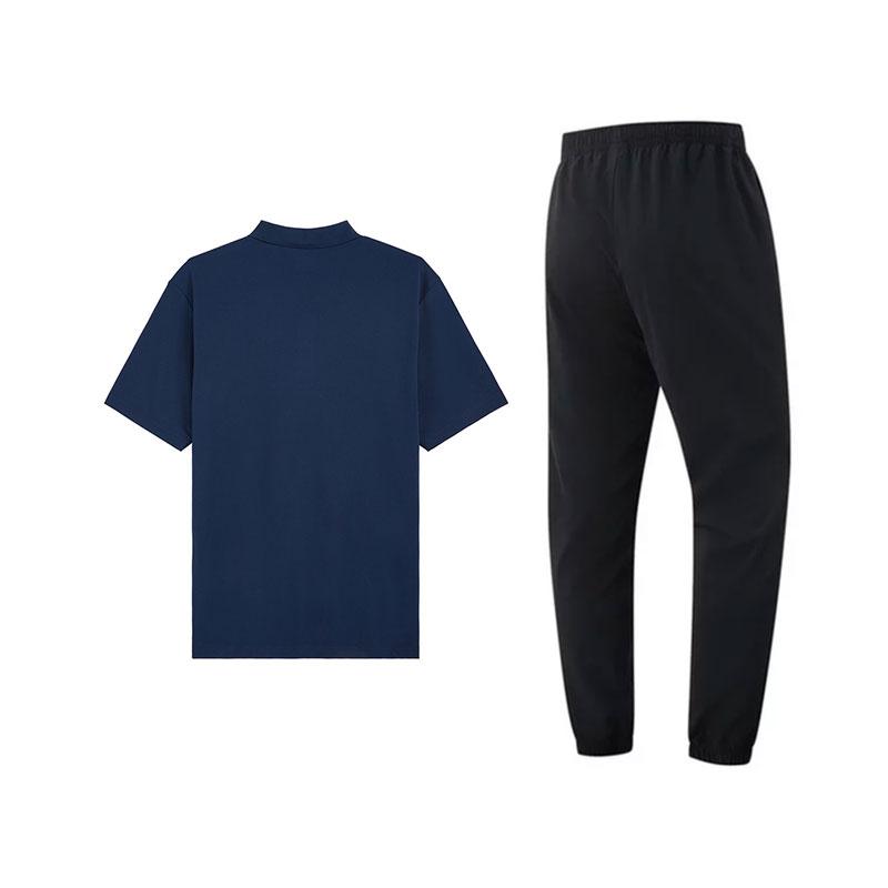 Li-Ning Casual Breathable Polo Shirt Short Sleeve Simple Cuffed Long Pants Sports Suit Men sportswear Guangdong-Blue Black APLU803-3+AYKV223-1