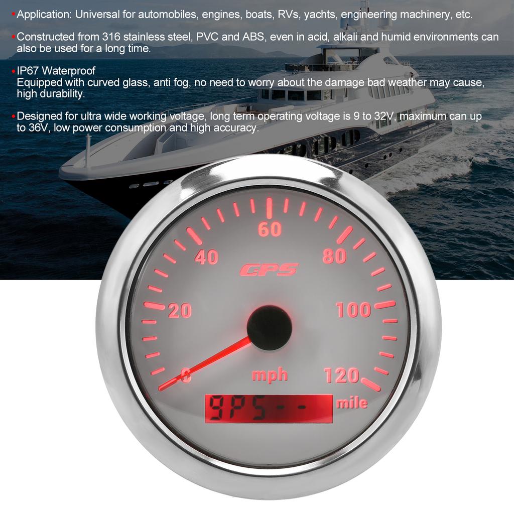 GPS-Tachometer 85mmGrad3,35in Kilometerzähler 120 MPHGradH IP67 Wasserdicht für Schrittinstrumente