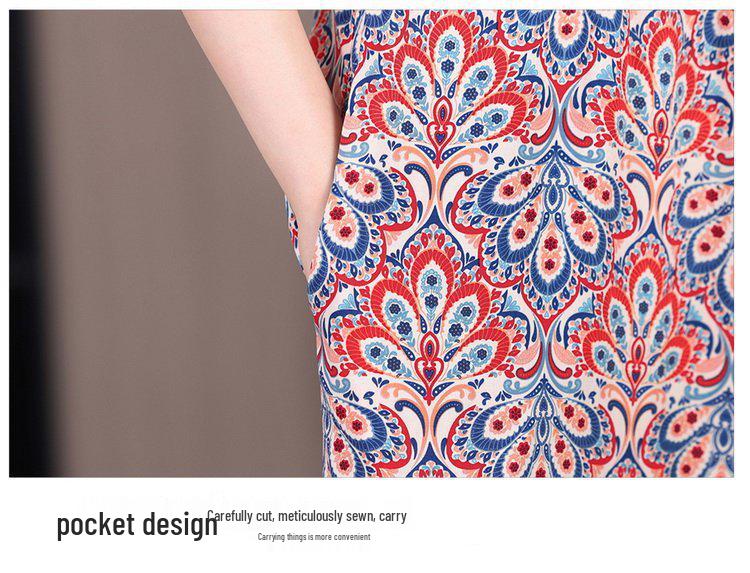 Summer 2026 Plus Size Cotton Silk Long Dress for Middle-Aged Women