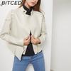 BITCED Studded Fashion Stand Collar Leather Jacket for Women - Solid Colour Spring/Autumn Outerwear - Studded Leather Jacket