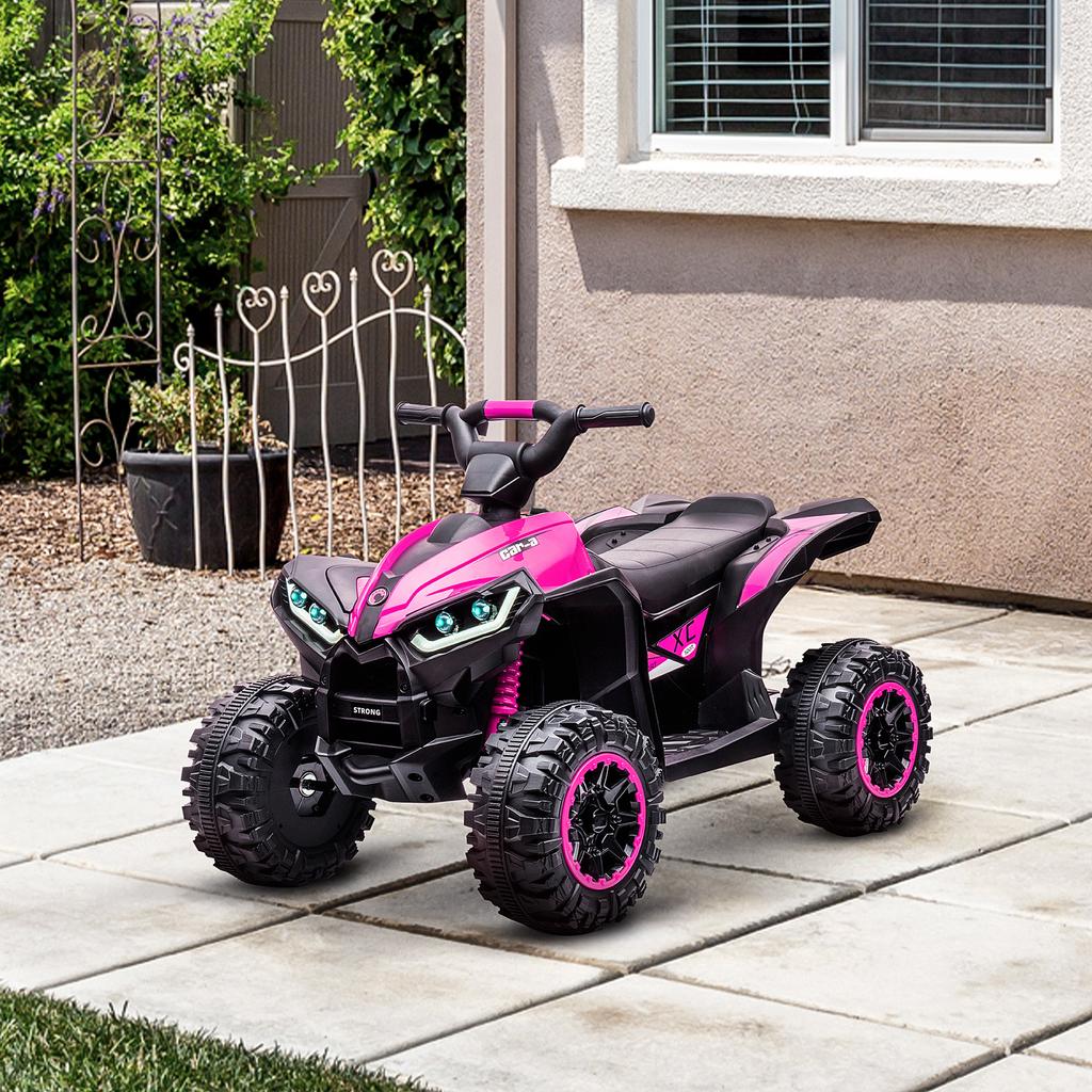 Electric Quad Bike for Children Ages 3-5, 12V Battery Powered Electric Vehicle with 2 Motors, 83x53x55.5 Cm, Pink