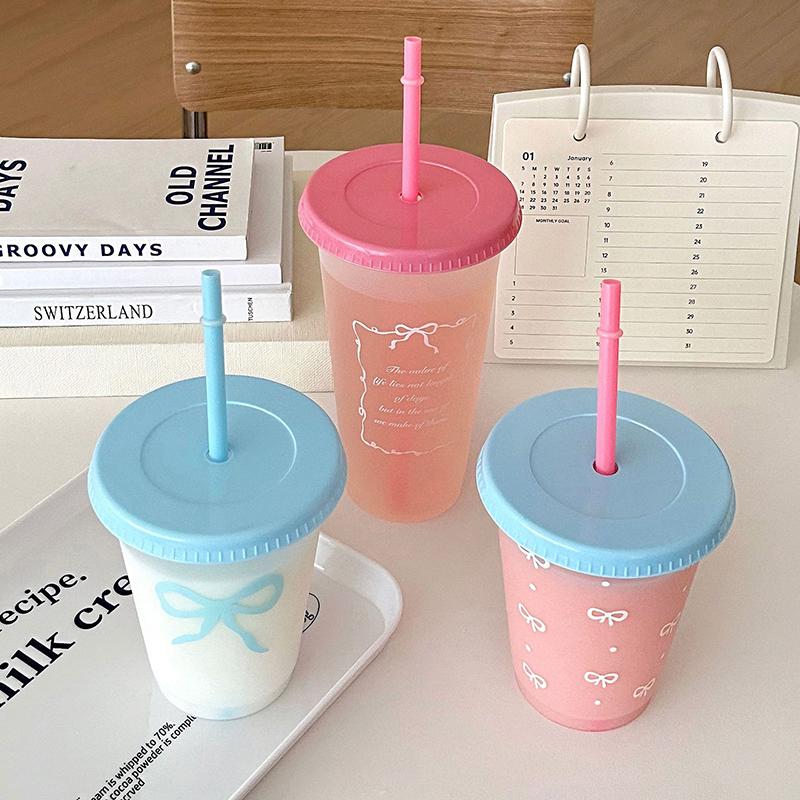 Bowtie Plastic Straw Cup Bow Large Capacity Portable Home Travel Milk Tea Cup Bowknot Cold Drink Coffee Cup Water Cup
