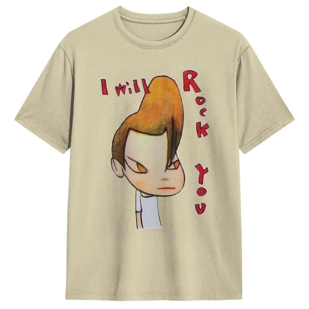 Aesthetic Yoshitomos Nara TShirt Unisexs Round Neck Short Sleeve Tops I Dont Want to Grow up Painting Cotton Summer Tops Shirts