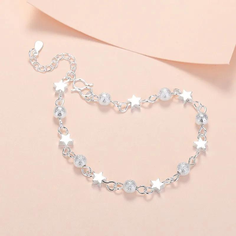 925 Silver Stars Bracelets For Women Fashion Korean Designer Frosted Bead Bracelet Beautiful Party Wedding Jewelry Gift