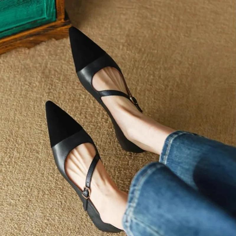 Fashion Vintage Brown Pointed Toe Mary Jane Shoes Women's 2025 New Spring Flat Heel Shoes