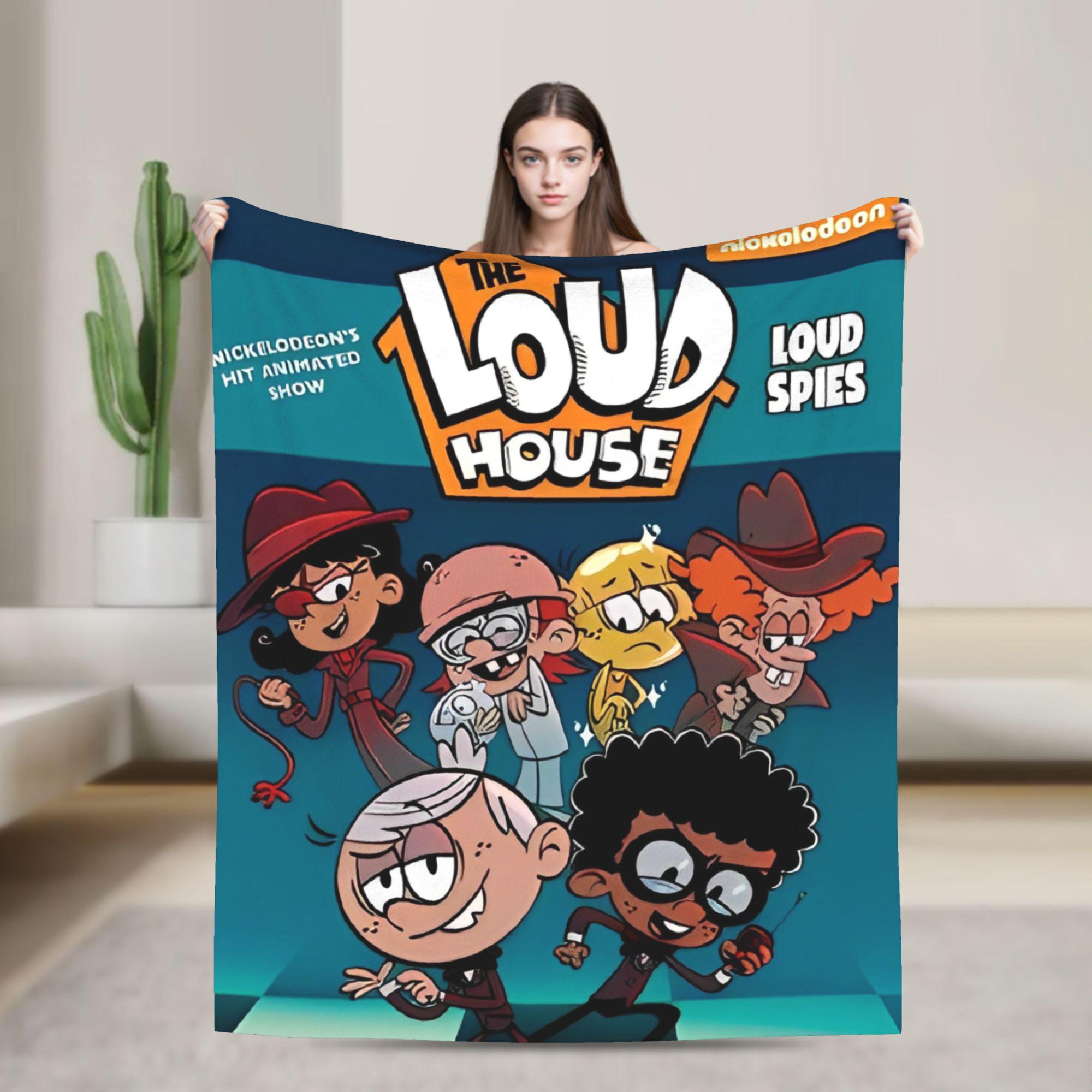 

L-Loud Houses Family Cartoon Plush Throw Blanket For Couch Chair Sofa Bed Airplane Travel Flannel Bedspread Bed Cover 75x90cm