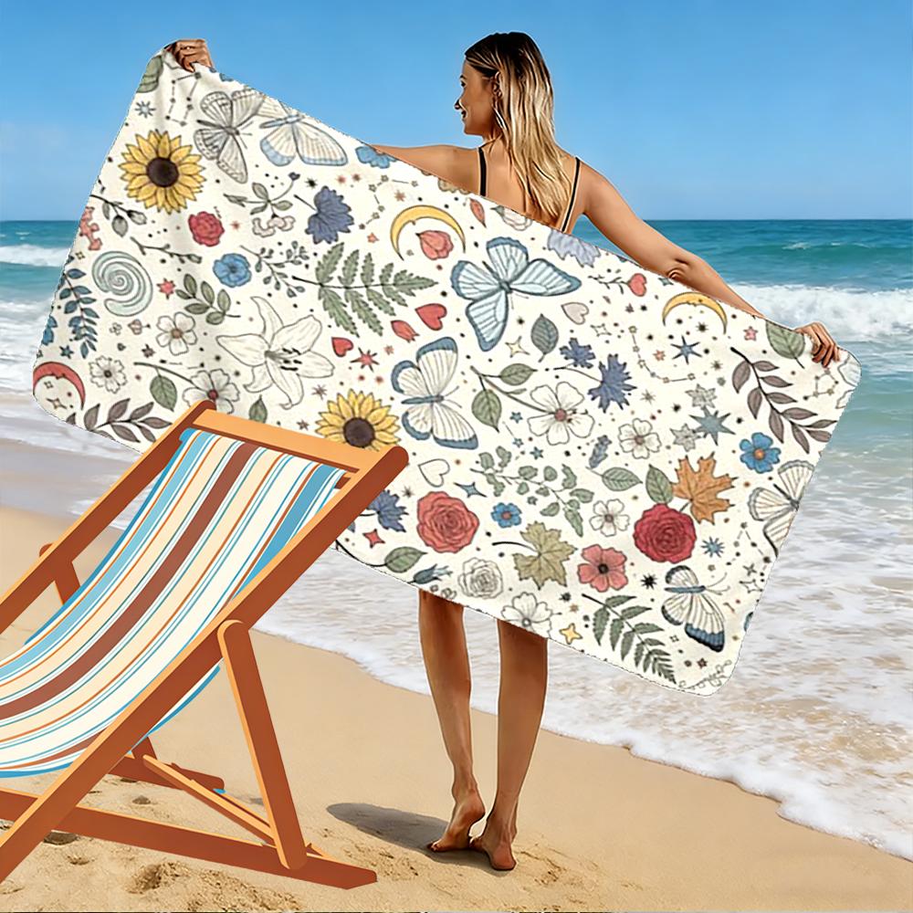 Floral and Butterfly Pattern Beach Towel Beach Towel Quick-drying for Travel Outdoor Sports Jogging Beach and Swimming