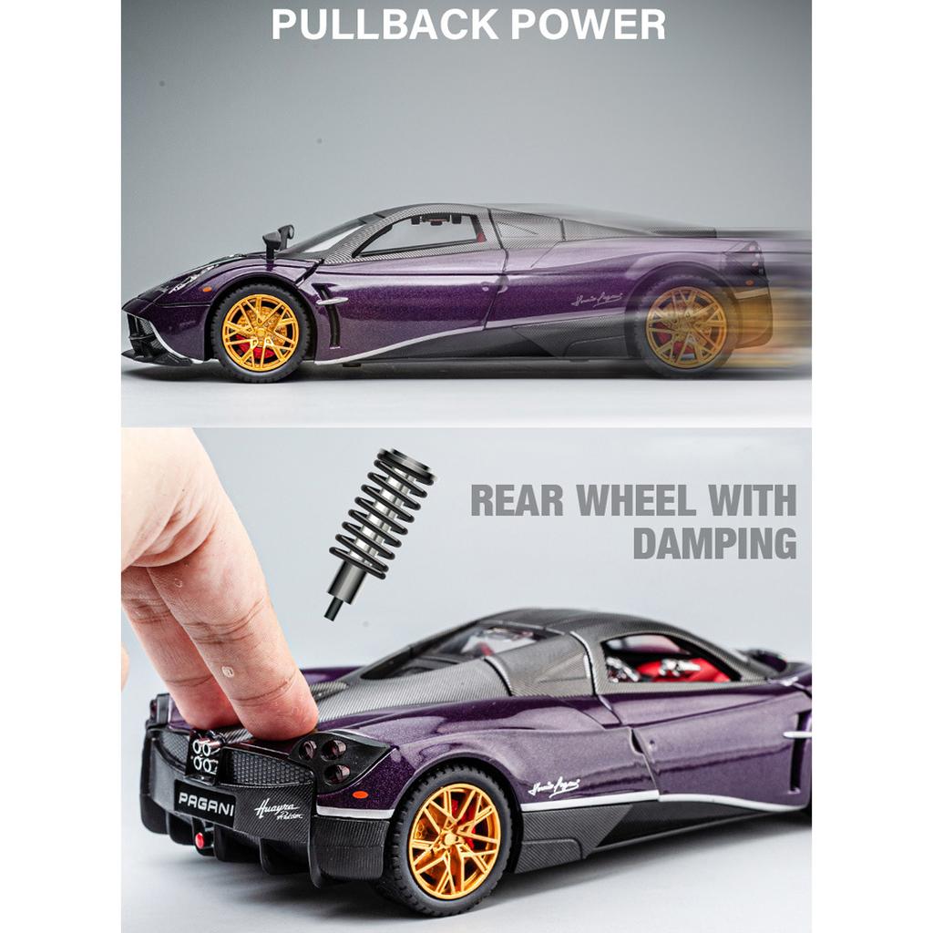 1/24 Scale Huayra Diecast Car Model Toy, Pull Back Toy Vehicle with Sound and Light for Kids Toddler Boys Girls Gift Collection
