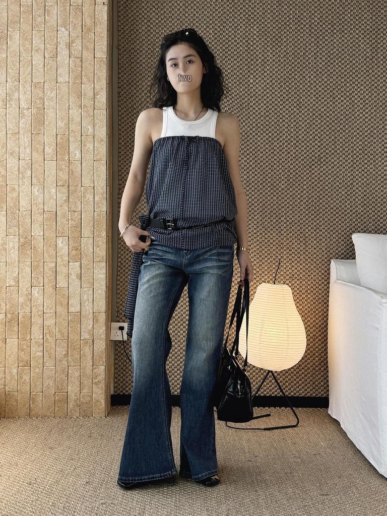 Xu Man Spring/Summer Retro Distressed Flare Jeans - Slimming Sweet Spicy Girl Style Long Pants for Women