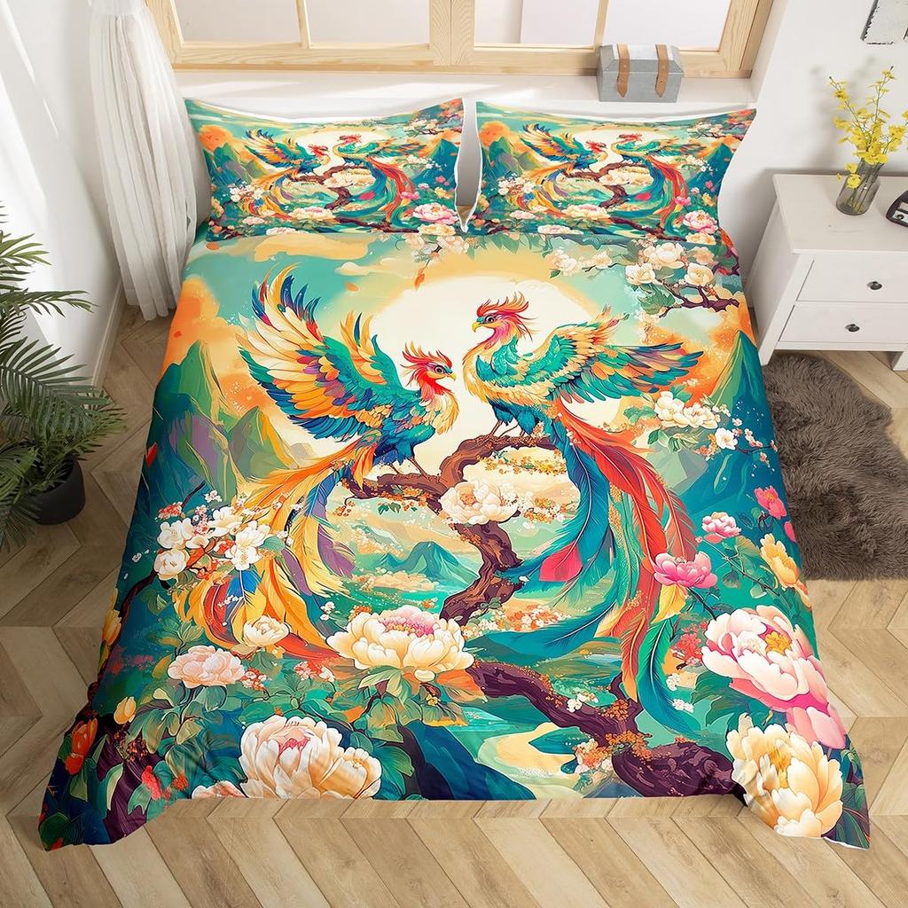 Phoenix Duvet Covers for Teens Boys Girls Queen Lightweight Down Quilt Covers Bedroom Decor 2 Pillowcases 1 Duvet Cover No Quilt