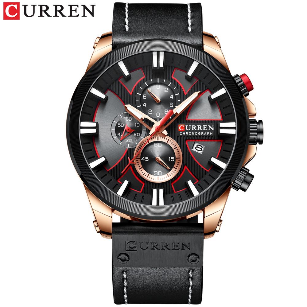 

Curren 8346 Men s Waterproof Quartz Leather Strap Multifunction Six-Hand Calendar Watch