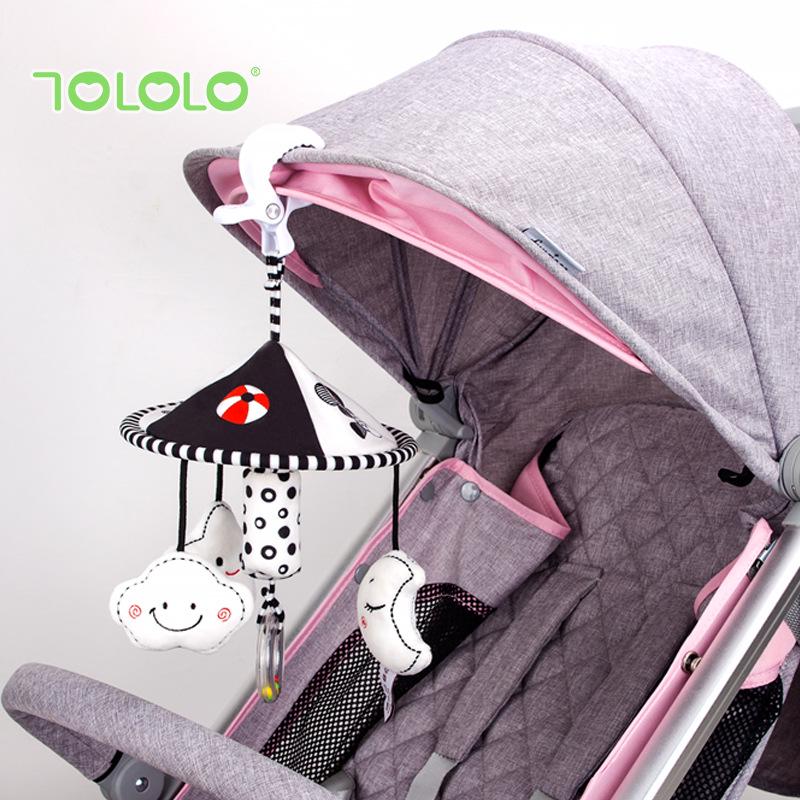 Черно-белая погремушка-мобиль на кроватку  Счастливая обезьянка  с облаком и зонтиком, ветряной колокольчик для раннего развития (0-1 год)