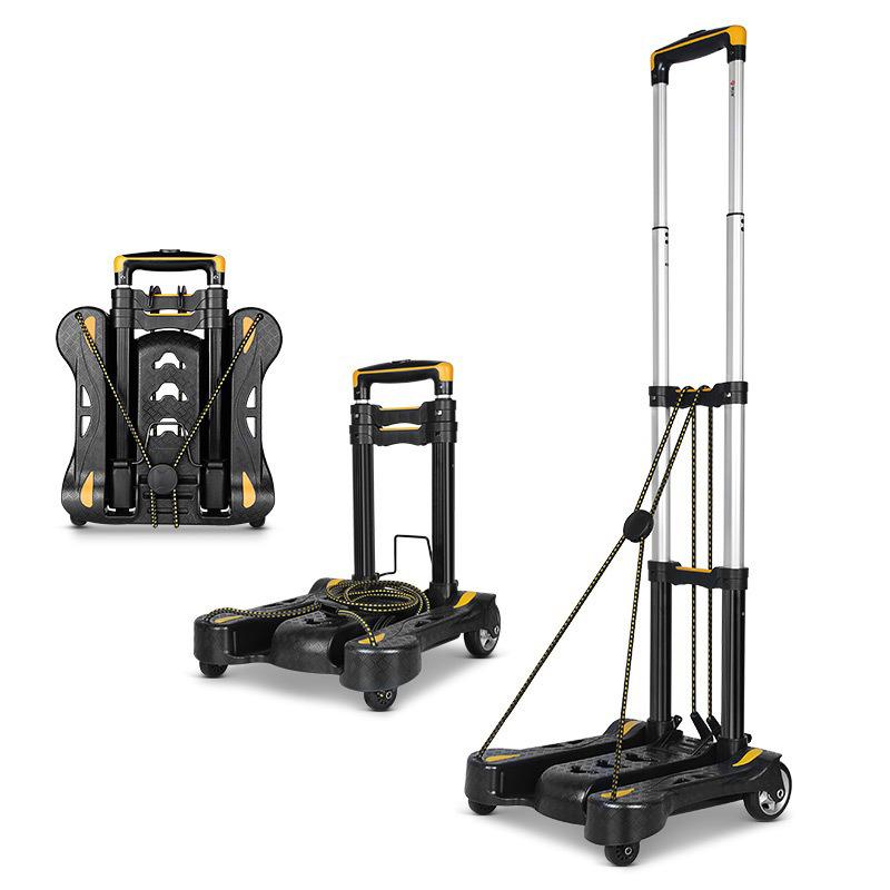 Swivel Wheel Folding Hand Truck, Portable Cart with Aluminum Pull Rod & Plastic Base, 40kg Load Capacity