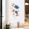 Simulated Blue White Floral Gold Leaves Wall Sticker Self-Adhesive Removable for Bedroom Hallway Elegant Home Decor Art