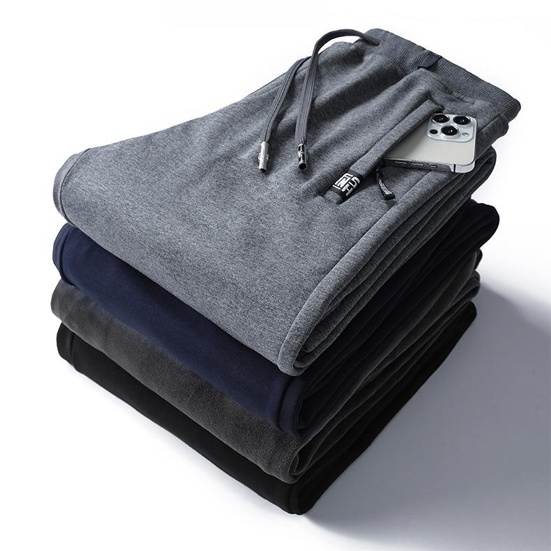 Men's Thick Winter Fleece Pants Men's Plus Size Wide Leg Sweatpants Trendy Warm Straight Leg Sports Casual Pants
