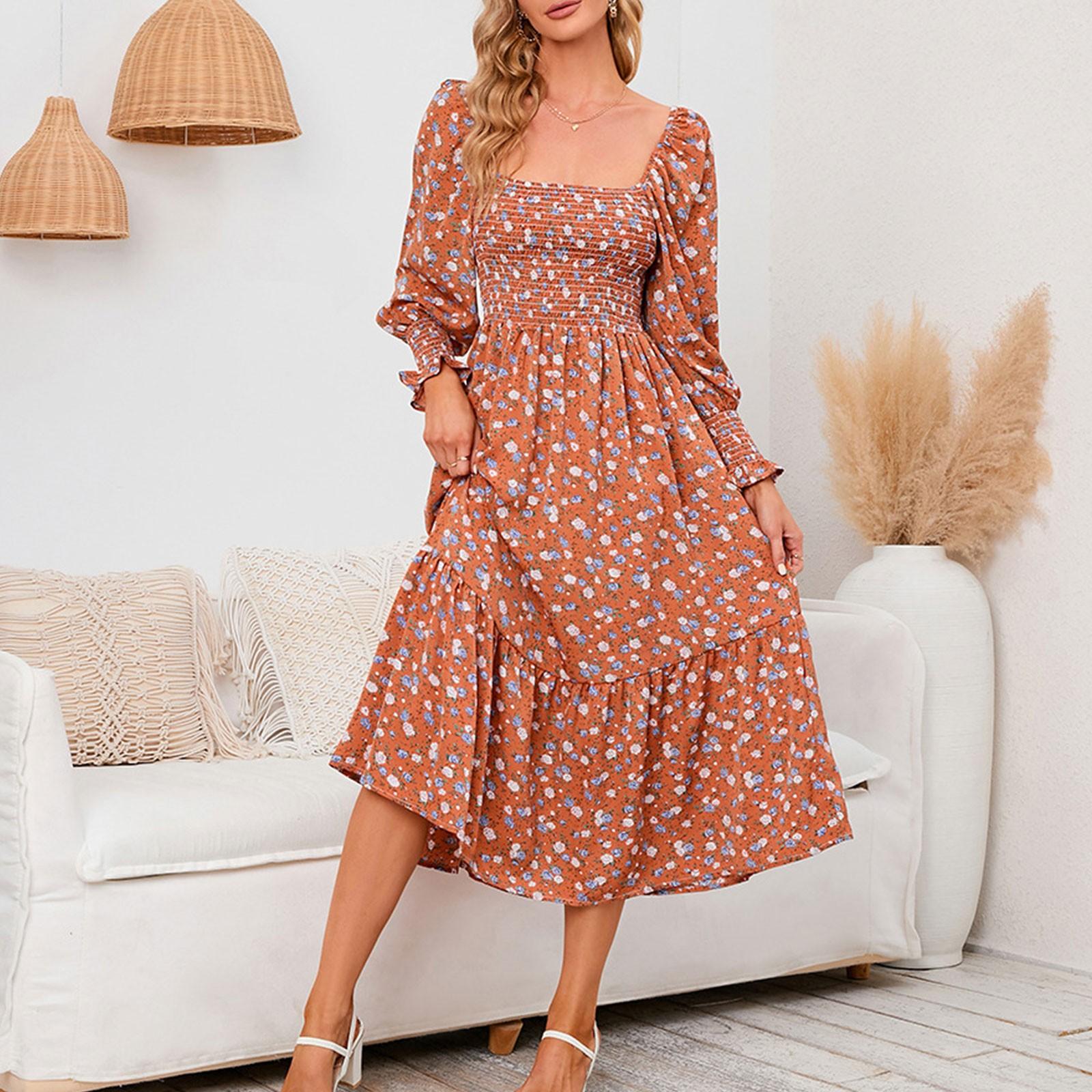 

Женская мода повседневное маленькое платье с цветочным принтом шифоновая юбка платье с длинным рукавом L