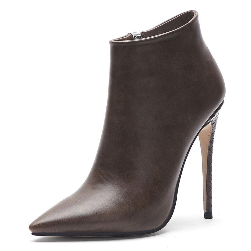 New European And American Style Pointed Thin Heel Print Super High Heels Short Boots Sexy Side Zipper Women's Bare Boots