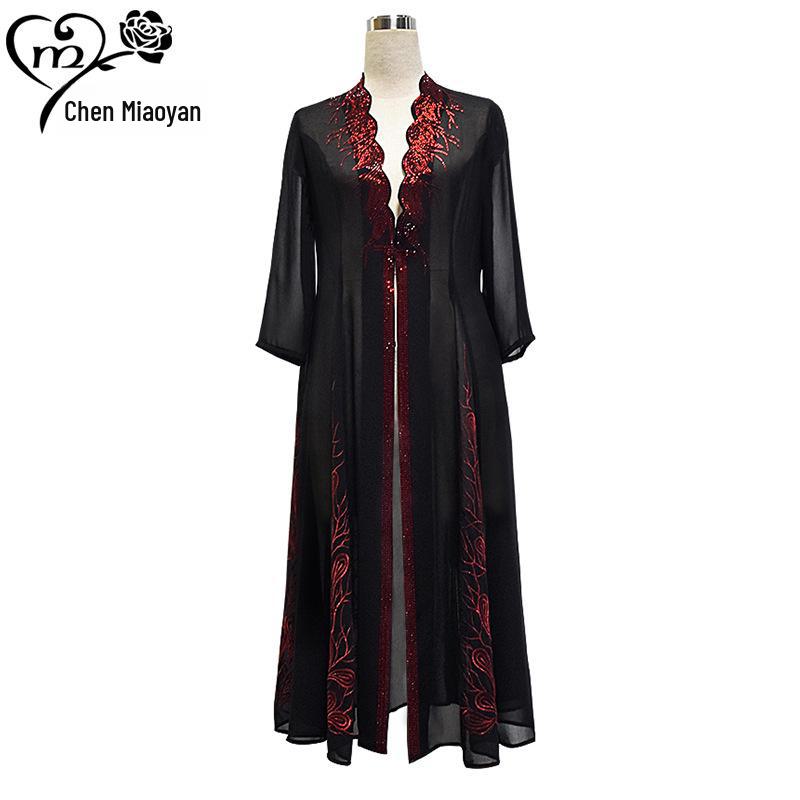 Chiffon Two-Piece Dress for Middle-Aged and Elderly Women - Stylish Mother's Spring/Summer Outfit