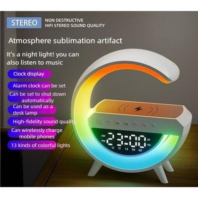 BT3401 Wireless Charging Bluetooth Speaker with Night Light & Digital Clock, Stylish Desk Lamp & Ambient Mood Light for Home Decor & Gifts