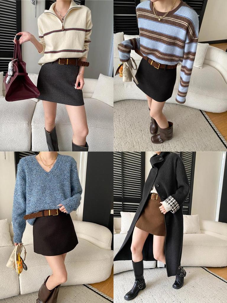 Sinan Send American Retro A-line High Waist Woolen Short Skirt SN8323