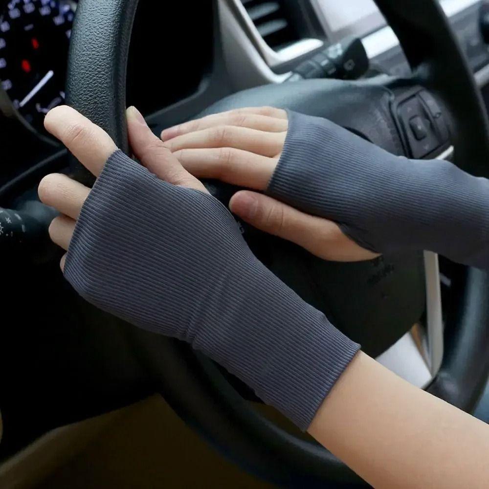 1Pair Elastic Anti-UV Gloves Ice Silk Fingerless Gloves Sunscreen Half Finger Gloves Summer Outdoor