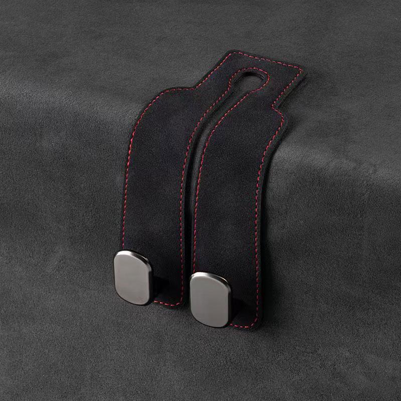 2 in 1 Quality Car Headrest Hook Premium Suede Rear Seat Hanging Dual Hook Large Load-Bearing Alloy/ABS Hook Hanger Universal
